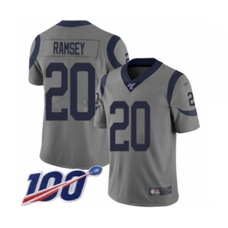 Youth Los Angeles Rams #20 Jalen Ramsey Limited Gray Inverted Legend 100th Season Football Jersey