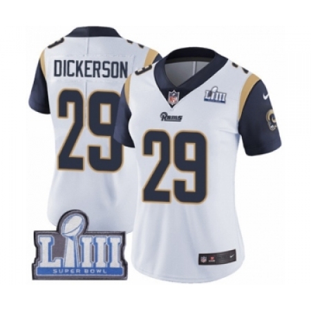 Women's Nike Los Angeles Rams #29 Eric Dickerson White Vapor Untouchable Limited Player Super Bowl LIII Bound NFL Jersey