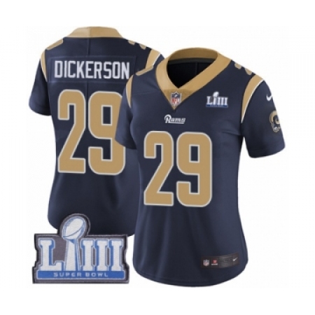 Women's Nike Los Angeles Rams #29 Eric Dickerson Navy Blue Team Color Vapor Untouchable Limited Player Super Bowl LIII Bound NFL