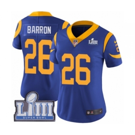 Women's Nike Los Angeles Rams #26 Mark Barron Royal Blue Alternate Vapor Untouchable Limited Player Super Bowl LIII Bound NFL Je