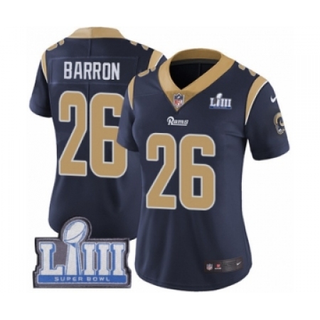 Women's Nike Los Angeles Rams #26 Mark Barron Navy Blue Team Color Vapor Untouchable Limited Player Super Bowl LIII Bound NFL Je