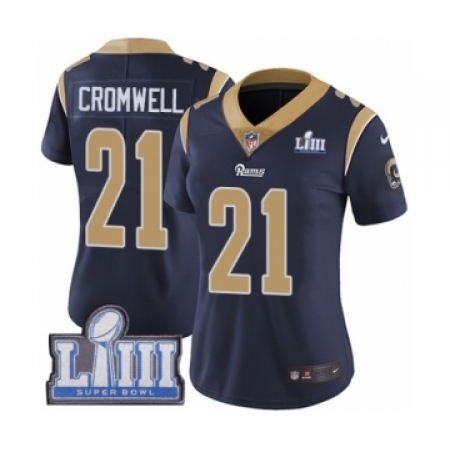 Women's Nike Los Angeles Rams #21 Nolan Cromwell Navy Blue Team Color Vapor Untouchable Limited Player Super Bowl LIII Bound NFL