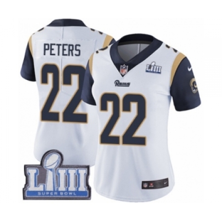 Women's Nike Los Angeles Rams #22 Marcus Peters White Vapor Untouchable Limited Player Super Bowl LIII Bound NFL Jersey