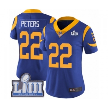 Women's Nike Los Angeles Rams #22 Marcus Peters Royal Blue Alternate Vapor Untouchable Limited Player Super Bowl LIII Bound NFL 