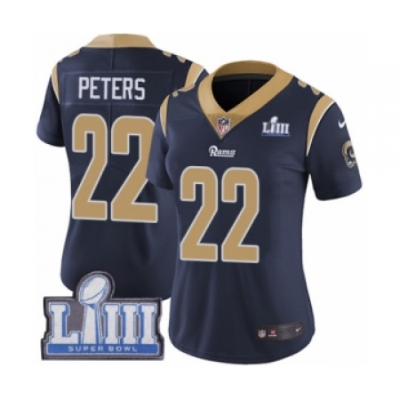 Women's Nike Los Angeles Rams #22 Marcus Peters Navy Blue Team Color Vapor Untouchable Limited Player Super Bowl LIII Bound NFL 