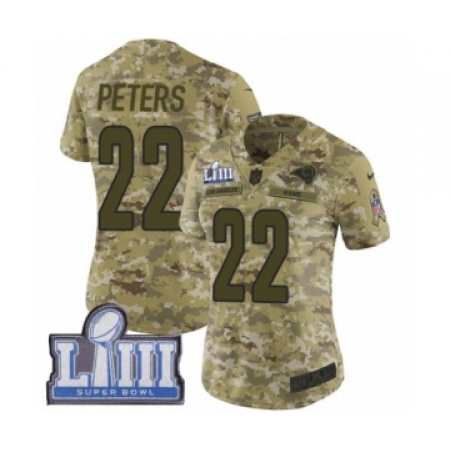 Women's Nike Los Angeles Rams #22 Marcus Peters Limited Camo 2018 Salute to Service Super Bowl LIII Bound NFL Jersey