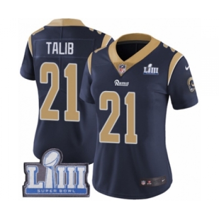 Women's Nike Los Angeles Rams #21 Aqib Talib Navy Blue Team Color Vapor Untouchable Limited Player Super Bowl LIII Bound NFL Jer