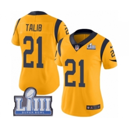 Women's Nike Los Angeles Rams #21 Aqib Talib Limited Gold Rush Vapor Untouchable Super Bowl LIII Bound NFL Jersey