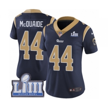 Women's Nike Los Angeles Rams #44 Jacob McQuaide Navy Blue Team Color Vapor Untouchable Limited Player Super Bowl LIII Bound NFL
