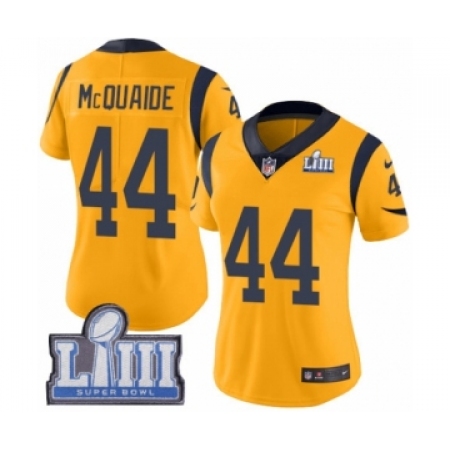 Women's Nike Los Angeles Rams #44 Jacob McQuaide Limited Gold Rush Vapor Untouchable Super Bowl LIII Bound NFL Jersey