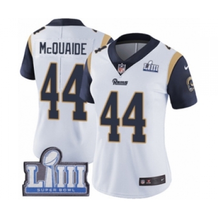 Women's Nike Los Angeles Rams #44 Jacob McQuaide White Vapor Untouchable Limited Player Super Bowl LIII Bound NFL Jersey