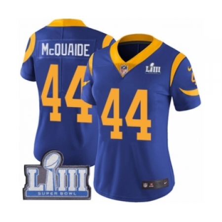Women's Nike Los Angeles Rams #44 Jacob McQuaide Royal Blue Alternate Vapor Untouchable Limited Player Super Bowl LIII Bound NFL