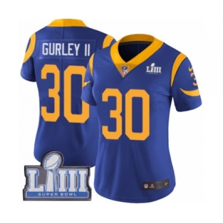 Women's Nike Los Angeles Rams #30 Todd Gurley Royal Blue Alternate Vapor Untouchable Limited Player Super Bowl LIII Bound NFL Je