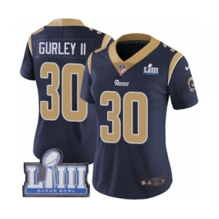 Women's Nike Los Angeles Rams #30 Todd Gurley Navy Blue Team Color Vapor Untouchable Limited Player Super Bowl LIII Bound NFL Je