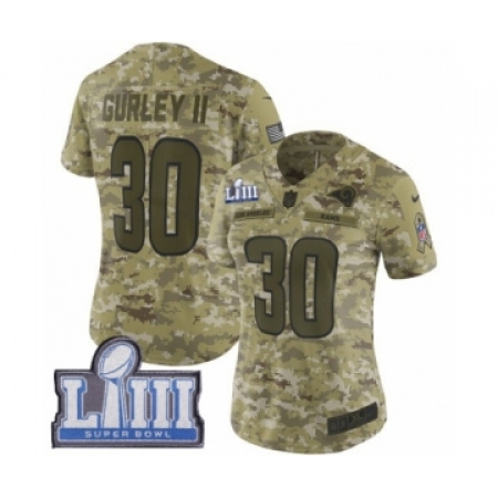 Women's Nike Los Angeles Rams #30 Todd Gurley Limited Camo 2018 Salute to Service Super Bowl LIII Bound NFL Jersey