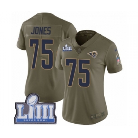 Women's Nike Los Angeles Rams #75 Deacon Jones Limited Olive 2017 Salute to Service Super Bowl LIII Bound NFL Jersey