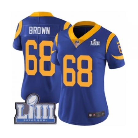 Women's Nike Los Angeles Rams #68 Jamon Brown Royal Blue Alternate Vapor Untouchable Limited Player Super Bowl LIII Bound NFL Je