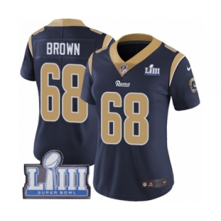 Women's Nike Los Angeles Rams #68 Jamon Brown Navy Blue Team Color Vapor Untouchable Limited Player Super Bowl LIII Bound NFL Je