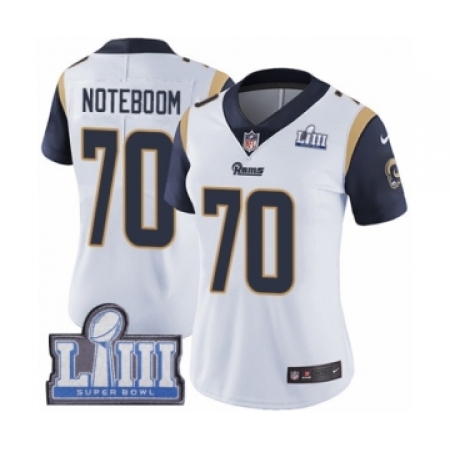 Women's Nike Los Angeles Rams #70 Joseph Noteboom White Vapor Untouchable Limited Player Super Bowl LIII Bound NFL Jersey