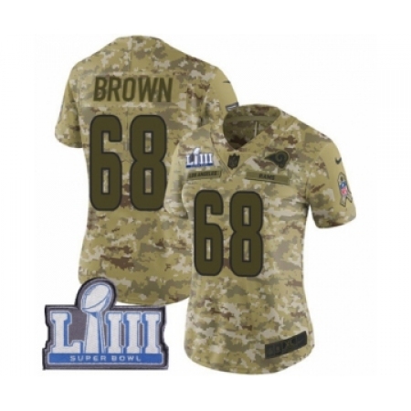 Women's Nike Los Angeles Rams #68 Jamon Brown Limited Camo 2018 Salute to Service Super Bowl LIII Bound NFL Jersey