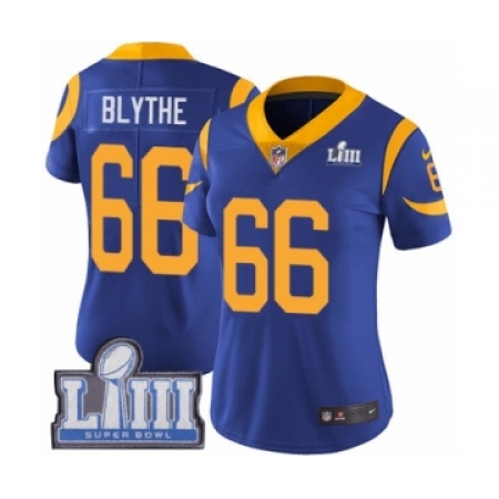 Women's Nike Los Angeles Rams #66 Austin Blythe Royal Blue Alternate Vapor Untouchable Limited Player Super Bowl LIII Bound NFL 