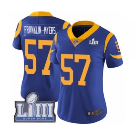 Women's Nike Los Angeles Rams #57 John Franklin-Myers Royal Blue Alternate Vapor Untouchable Limited Player Super Bowl LIII Boun