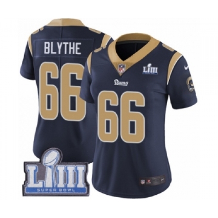 Women's Nike Los Angeles Rams #66 Austin Blythe Navy Blue Team Color Vapor Untouchable Limited Player Super Bowl LIII Bound NFL 