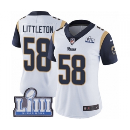 Women's Nike Los Angeles Rams #58 Cory Littleton White Vapor Untouchable Limited Player Super Bowl LIII Bound NFL Jersey
