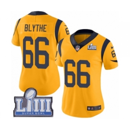 Women's Nike Los Angeles Rams #66 Austin Blythe Limited Gold Rush Vapor Untouchable Super Bowl LIII Bound NFL Jersey