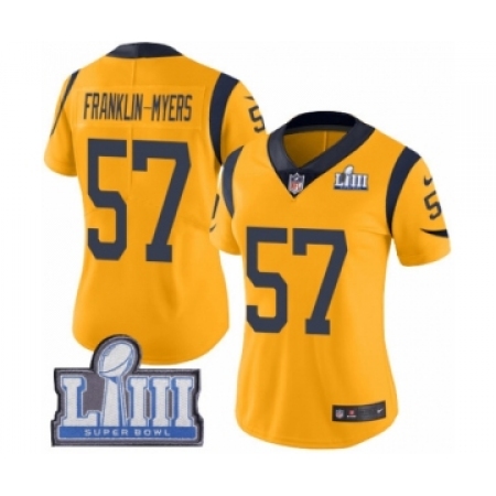 Women's Nike Los Angeles Rams #57 John Franklin-Myers Limited Gold Rush Vapor Untouchable Super Bowl LIII Bound NFL Jersey