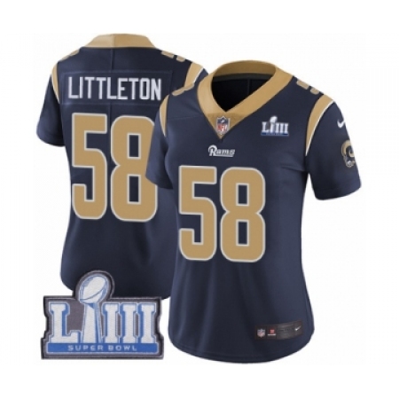 Women's Nike Los Angeles Rams #58 Cory Littleton Navy Blue Team Color Vapor Untouchable Limited Player Super Bowl LIII Bound NFL