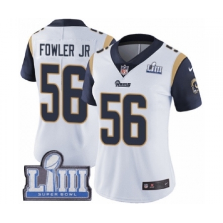 Women's Nike Los Angeles Rams #56 Dante Fowler Jr White Vapor Untouchable Limited Player Super Bowl LIII Bound NFL Jersey