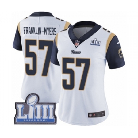 Women's Nike Los Angeles Rams #57 John Franklin-Myers White Vapor Untouchable Limited Player Super Bowl LIII Bound NFL Jersey