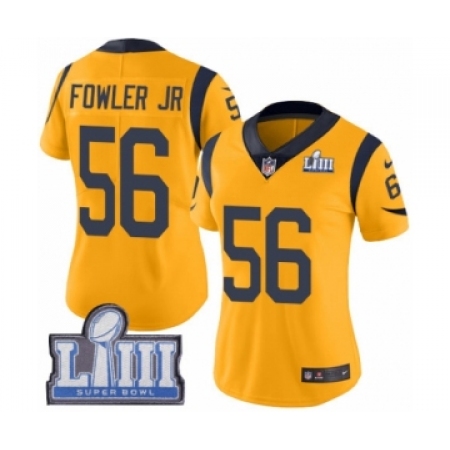 Women's Nike Los Angeles Rams #56 Dante Fowler Jr Limited Gold Rush Vapor Untouchable Super Bowl LIII Bound NFL Jersey