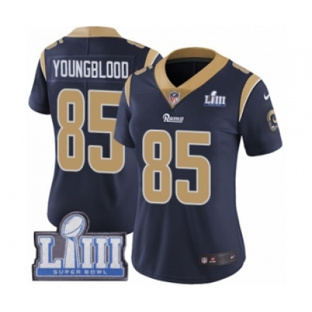 Women's Nike Los Angeles Rams #85 Jack Youngblood Navy Blue Team Color Vapor Untouchable Limited Player Super Bowl LIII Bound NF