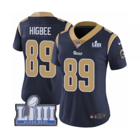 Women's Nike Los Angeles Rams #89 Tyler Higbee Navy Blue Team Color Vapor Untouchable Limited Player Super Bowl LIII Bound NFL J