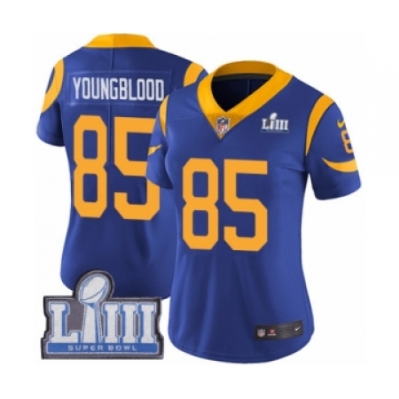 Women's Nike Los Angeles Rams #85 Jack Youngblood Royal Blue Alternate Vapor Untouchable Limited Player Super Bowl LIII Bound NF