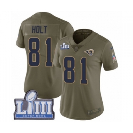 Women's Nike Los Angeles Rams #81 Torry Holt Limited Olive 2017 Salute to Service Super Bowl LIII Bound NFL Jersey