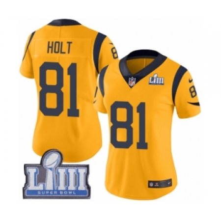 Women's Nike Los Angeles Rams #81 Torry Holt Limited Gold Rush Vapor Untouchable Super Bowl LIII Bound NFL Jersey