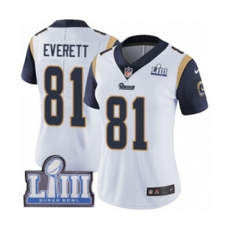 Women's Nike Los Angeles Rams #81 Gerald Everett White Vapor Untouchable Limited Player Super Bowl LIII Bound NFL Jersey