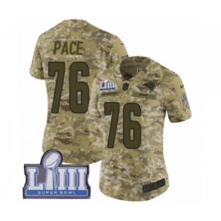 Women's Nike Los Angeles Rams #76 Orlando Pace Limited Camo 2018 Salute to Service Super Bowl LIII Bound NFL Jersey