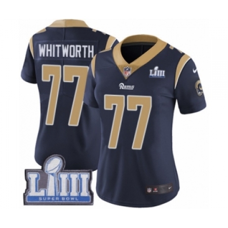 Women's Nike Los Angeles Rams #77 Andrew Whitworth Navy Blue Team Color Vapor Untouchable Limited Player Super Bowl LIII