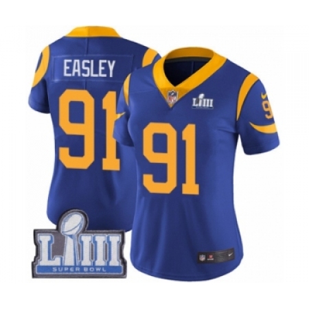 Women's Nike Los Angeles Rams #91 Dominique Easley Royal Blue Alternate Vapor Untouchable Limited Player Super Bowl LIII Bound N