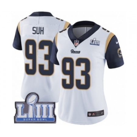 Women's Nike Los Angeles Rams #93 Ndamukong Suh White Vapor Untouchable Limited Player Super Bowl LIII Bound NFL Jersey