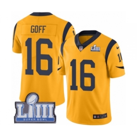 Youth Nike Los Angeles Rams #16 Jared Goff Limited Gold Rush Vapor Untouchable Super Bowl LIII Bound NFL Jersey