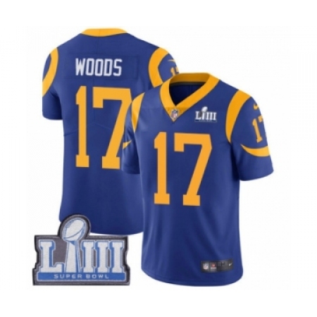 Youth Nike Los Angeles Rams #17 Robert Woods Royal Blue Alternate Vapor Untouchable Limited Player Super Bowl LIII Bound NFL Jer