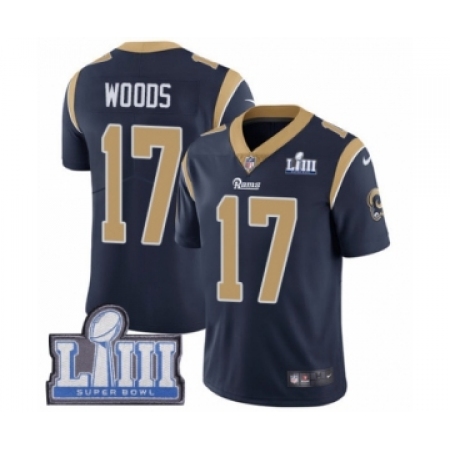 Youth Nike Los Angeles Rams #17 Robert Woods Navy Blue Team Color Vapor Untouchable Limited Player Super Bowl LIII Bound NFL Jer