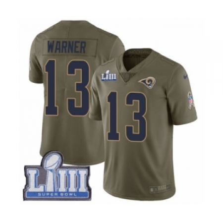Youth Nike Los Angeles Rams #13 Kurt Warner Limited Olive 2017 Salute to Service Super Bowl LIII Bound NFL Jersey