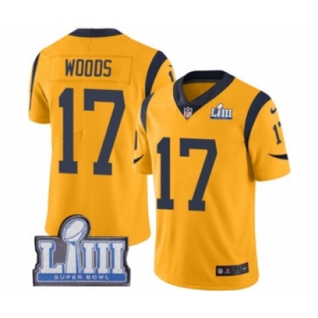 Youth Nike Los Angeles Rams #17 Robert Woods Limited Gold Rush Vapor Untouchable Super Bowl LIII Bound NFL Jersey