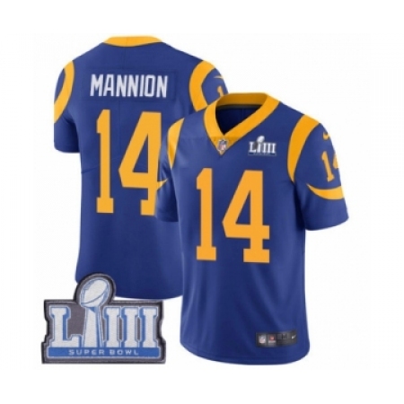 Youth Nike Los Angeles Rams #14 Sean Mannion Royal Blue Alternate Vapor Untouchable Limited Player Super Bowl LIII Bound NFL Jer